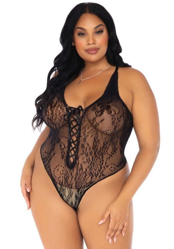 Body con Perizoma in pizzo floreale teddy Queen Size - immagine 4